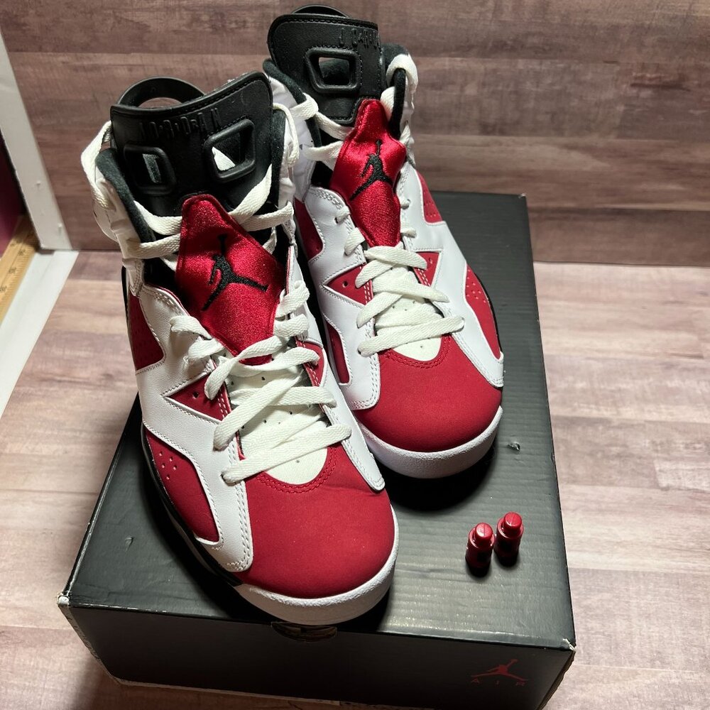 Air Jordan 6 Retro White/Carmine-Black Mens Sneakers Size 7.5